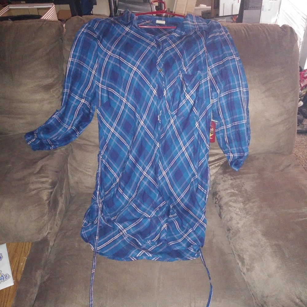 Teal Blue and Pink Plaid Shirt Dress